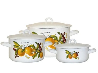 Набор кастрюль эмаль белая Фруктовая фантазия (1,45л, 2,9л, 4,3л) С-001/4Э - фото в Миди Лтд Изображение товара Набор кастрюль эмаль белая Фруктовая фантазия (1,45л, 2,9л, 4,3л) С-001/4Э в Миди Лтд