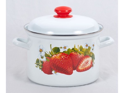 Изображение товара Кастрюля эмаль белая 4,5л Сочная клубника С-1615АП2/4 (4шт/уп) Х в Миди Лтд