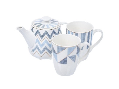 Изображение товара Набор посуды керамика Daniks 3 предмета (чайник заварочный 600мл, две кружки для чая 360мл) Голубое  в Миди Лтд