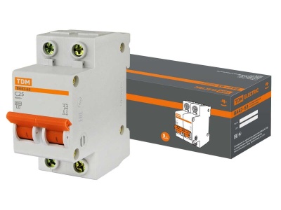 Изображение товара Автоматический выключатель ВА47-63 2Р 25А 4,5кА х-ка С TDM в Миди Лтд