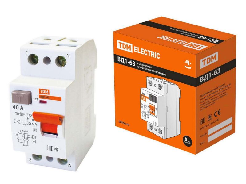 Изображение товара УЗО ВД1-63 2Р 40А 30мА TDM в Миди Лтд