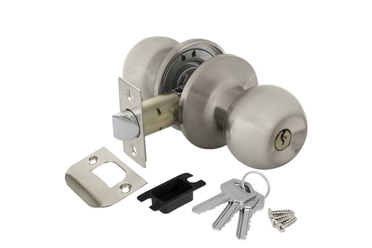 Изображение товара Замок шар Никель матовый с ключом,фиксатором 6082 SN-E в Миди Лтд