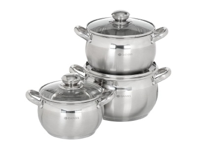 Изображение товара Набор посуды нерж сталь Daniks 6 предметов (SD-6) (кастрюли 1,9л, 2,9л, 3,9л) индукция Классика  в Миди Лтд