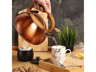 Изображение товара Чайник нерж сталь 3л (DSC-8797) со свистком ручка с силиконовым покрытием индукция зеркальный  в Миди Лтд