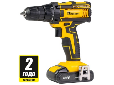 Изображение товара Дрель-шуруповерт аккумуляторная Kolner KCD 14,4В 0-400/0-1450 об/мин 27Нм 2Ач 2 скорости (1аккум) Х в Миди Лтд