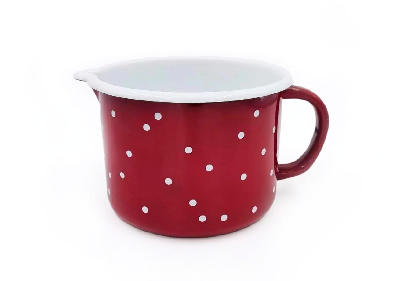 Кружка вишневая эмаль с носиком 0,6 литра White dots С-0105БСЛ/8Вш (6шт/уп) Х - фото в Миди Лтд Изображение товара Кружка вишневая эмаль с носиком 0,6 литра White dots С-0105БСЛ/8Вш (6шт/уп) Х в Миди Лтд