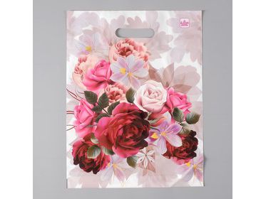 Пакет с вырубной ручкой Малахит 31*40см 60мк Пионы на бежевом (50шт/уп) - фото в Миди Лтд Изображение товара Пакет с вырубной ручкой Малахит 31*40см 60мк Пионы на бежевом (50шт/уп) в Миди Лтд