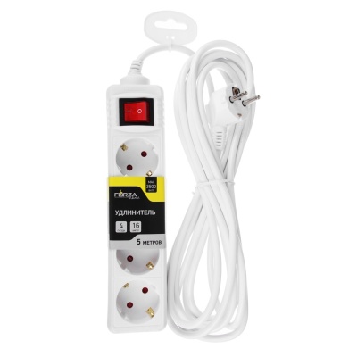 Удлинитель 4 гнезда с зазем.,выкл.,евро,с защ. шторками 5м 3500Вт FORZA (30шт/кор) - фото в Миди Лтд Изображение товара Удлинитель 4 гнезда с зазем.,выкл.,евро,с защ. шторками 5м 3500Вт FORZA (30шт/кор) в Миди Лтд