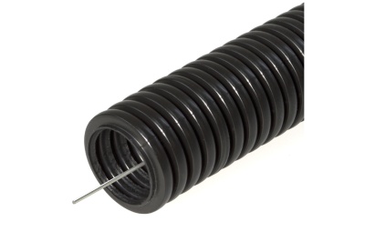 Труба гофрированная ПНД д 16мм с зондом строительная черная (100м/рул) - фото в Миди Лтд Изображение товара Труба гофрированная ПНД д 16мм с зондом строительная черная (100м/рул) в Миди Лтд