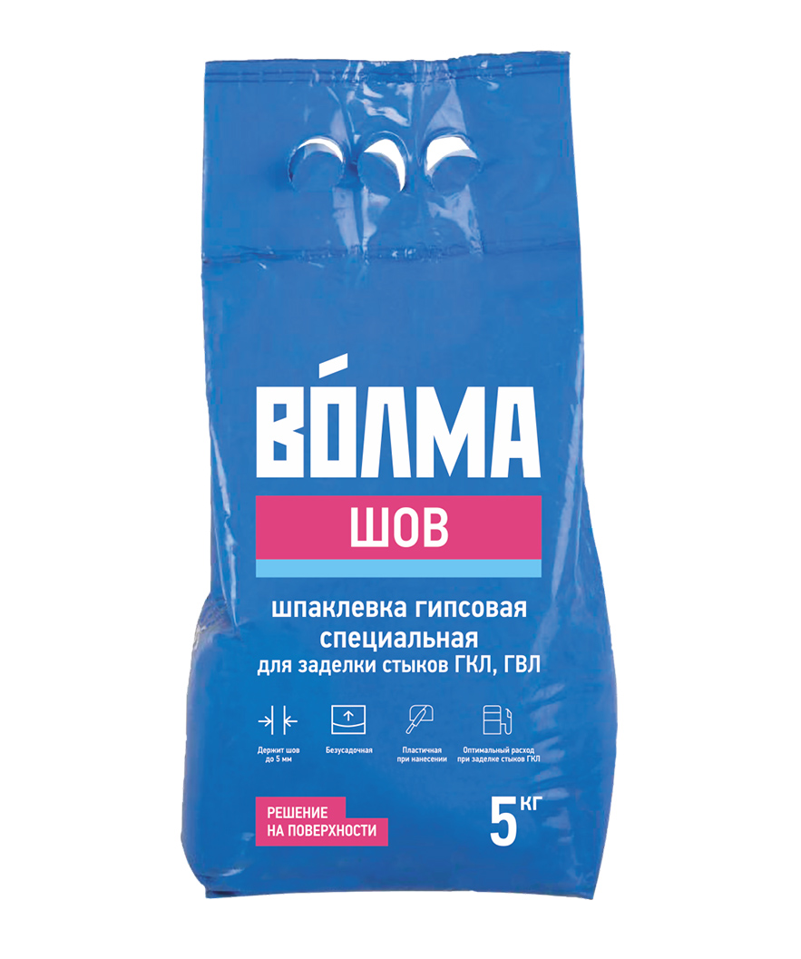 Шпатлевка гипсовая ВОЛМА-Шов  5кг (240шт/уп) - фото в Миди Лтд Изображение товара Шпатлевка гипсовая ВОЛМА-Шов  5кг (240шт/уп) в Миди Лтд
