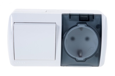 Выключатель и розетка горизонтальная LEZARD Ната белый с крышкой с/з - фото в Миди Лтд Изображение товара Выключатель и розетка горизонтальная LEZARD Ната белый с крышкой с/з в Миди Лтд