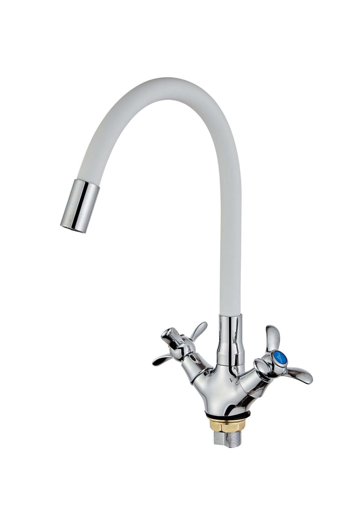 Изображение товара Смеситель для кухни высокий силиконовый излив гайка белый ХХХ в Миди Лтд