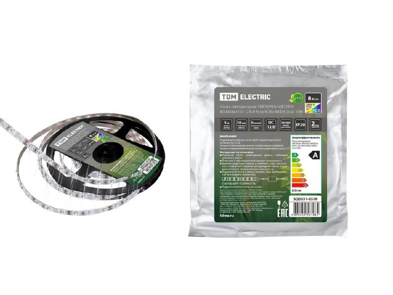 Изображение товара Лента светодиодная SMD5050+SMD2835 60LED/м IP20 12B 8Вт/м RGB+3000K 5м TDM в Миди Лтд