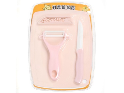 Изображение товара Набор ножей кухонных керамика 3 предмета (нож, овощечистка, доска пластик) розовый Daniks (100шт/уп) в Миди Лтд