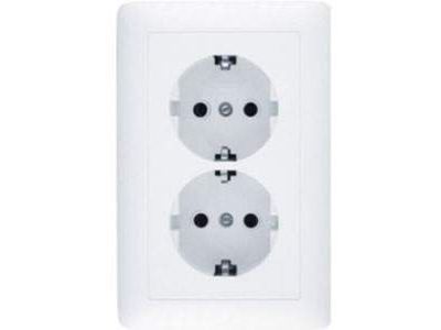 Изображение товара Розетка 2-местная СП с заземляющим контактом без шторок 16А 250В белый Хитт в Миди Лтд