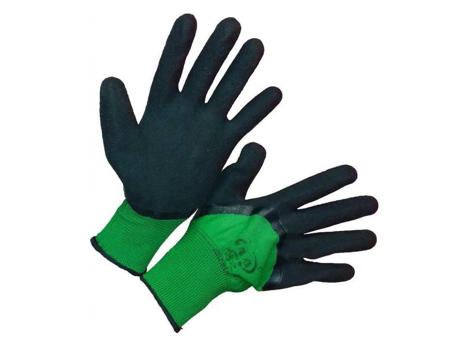 Изображение товара Перчатки нейлоновые Зеленые с черным вспененным латексным покрытием F33 (уп-12шт) в Миди Лтд
