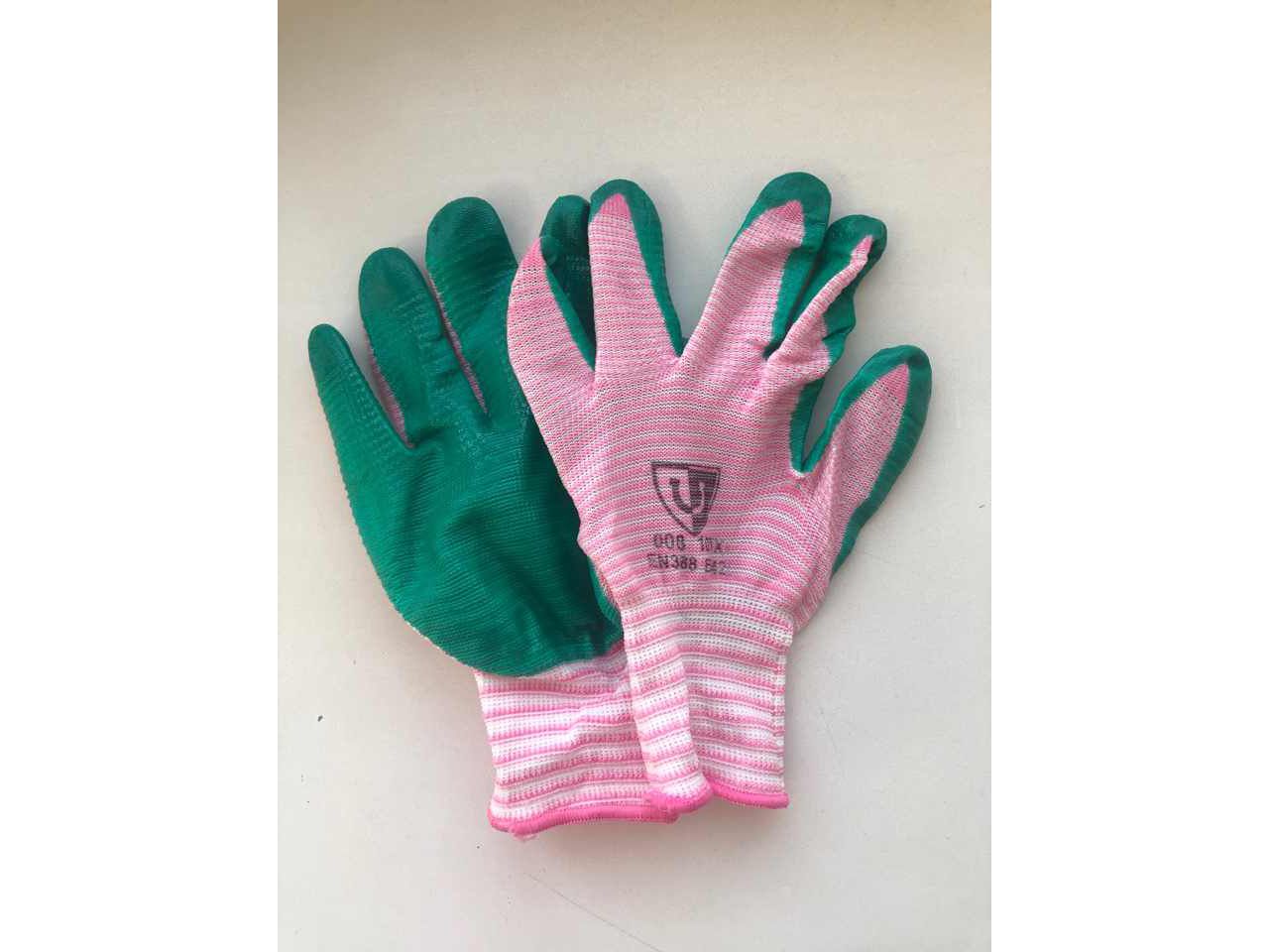 Изображение товара Перчатки нейлоновые с Зеленым латексным покрытием Зебра (12шт/уп)(960шт/меш) в Миди Лтд