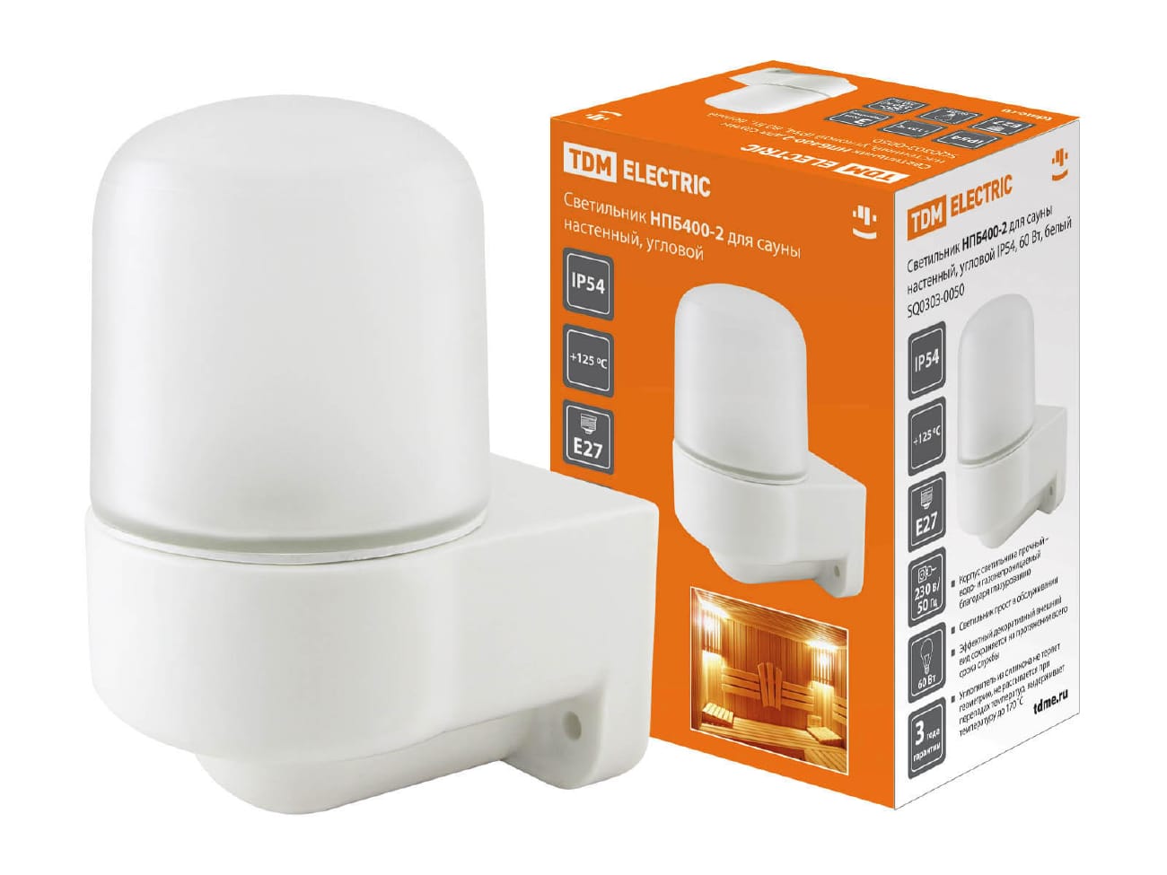 Изображение товара Светильник НПБ400-2 настенный угловой белый основание Керамика IP54 60Вт TDM в Миди Лтд