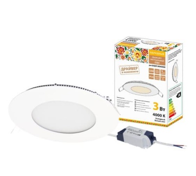 Изображение товара Светильник светодиодный СВО Даунлайт НАРОДНЫЙ 3Вт 4000К ультратонкий встраиваемый TDM в Миди Лтд