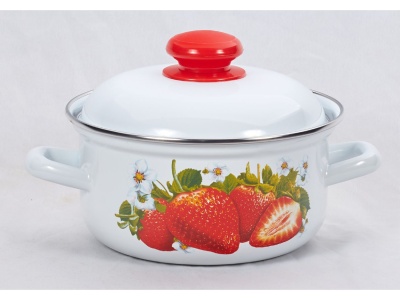 Кастрюля эмаль белая 1,5л Сочная клубника С-1508АП2/4 (4шт/уп) Х - фото в Миди Лтд Изображение товара Кастрюля эмаль белая 1,5л Сочная клубника С-1508АП2/4 (4шт/уп) Х в Миди Лтд