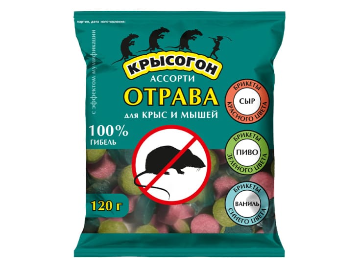 Изображение товара Брикет влагостойкий Крысогон Отрава 120г (сыр, пиво ваниль) (20шт/кор) в Миди Лтд