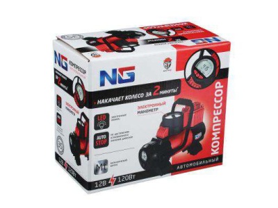 Изображение товара Компрессор автомобильный манометр, штекер прикур, LED фонарь, 12V, 120W, 35 л/мин, металл (8шт/кор) в Миди Лтд