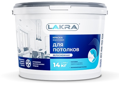 Краска для потолков ЛАКРА акриловая белоснежная 3кг (6шт/уп; 144шт/пал) - фото в Миди Лтд Изображение товара Краска для потолков ЛАКРА акриловая белоснежная 3кг (6шт/уп; 144шт/пал) в Миди Лтд