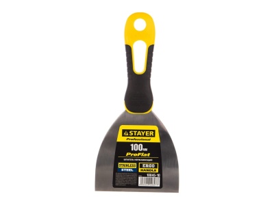 Шпатель STAYER PROFI нерж профилированное полотно 100мм двухкомпонентная ручка - фото в Миди Лтд Изображение товара Шпатель STAYER PROFI нерж профилированное полотно 100мм двухкомпонентная ручка в Миди Лтд