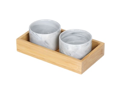 Изображение товара Набор для сервировки керамика (блюдо 2шт 200мл) Daniks бамбуковая подставка (48шт/уп) в Миди Лтд