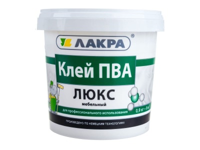 Изображение товара Клей ПВА Лакра мебельный ЛЮКС 0,9кг  (12шт/уп, 432шт/пал) в Миди Лтд