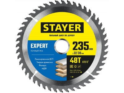Изображение товара Диск пильный по дереву 235х32/30мм 48T STAYER EXPERT точный рез в Миди Лтд