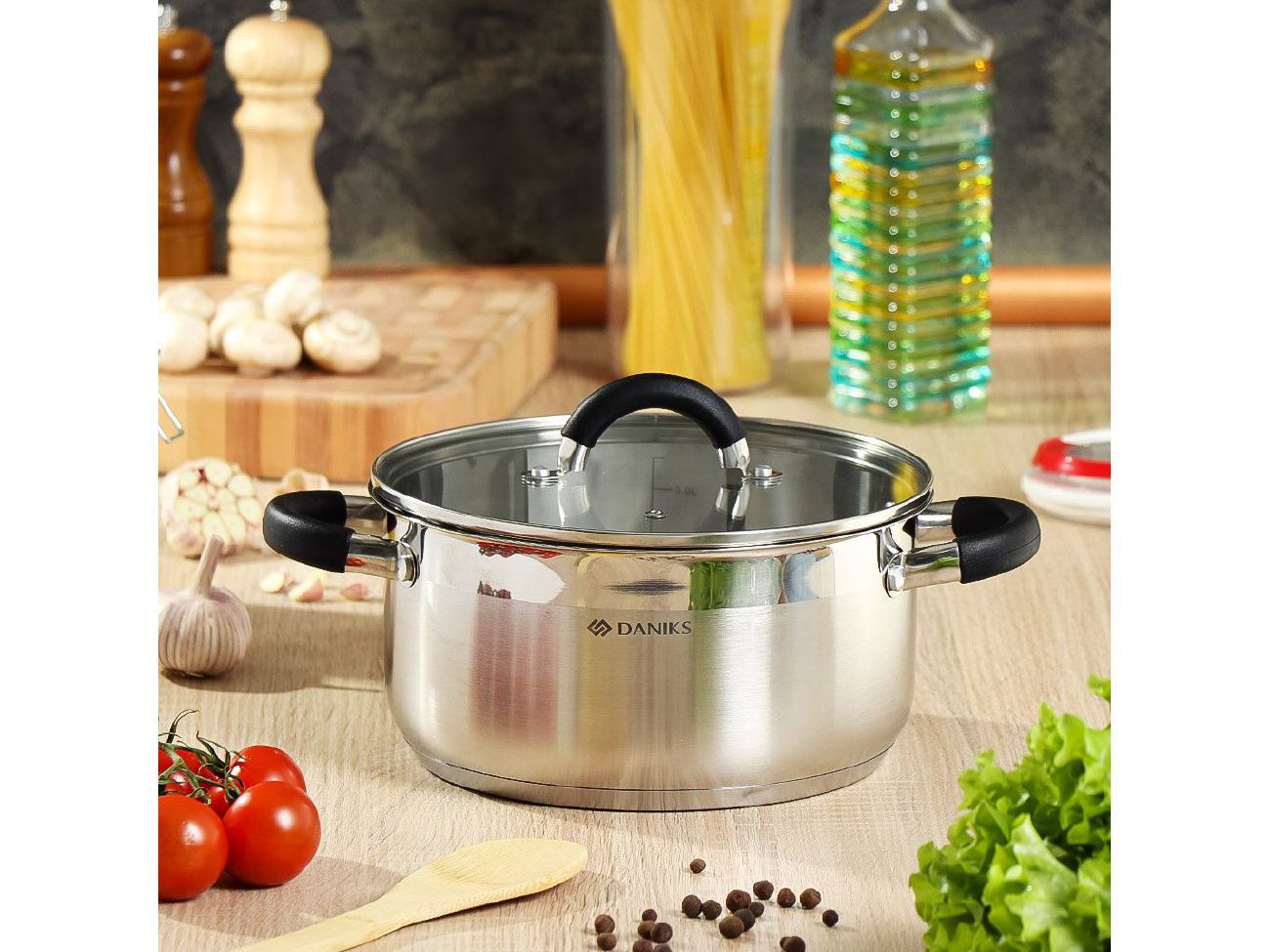 Изображение товара Кастрюля нерж сталь Daniks 4,1л. крышка стекло индукция Турин (6шт/уп) в Миди Лтд