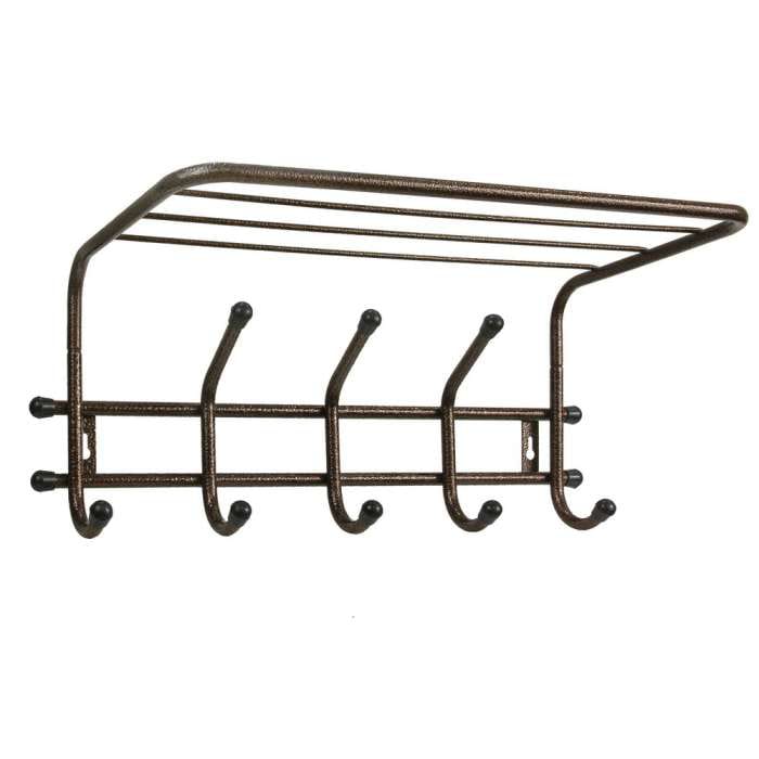 Изображение товара Вешалка настенная Комфорт 5 с полкой медный антик 5 крючков (2шт/уп) в Миди Лтд