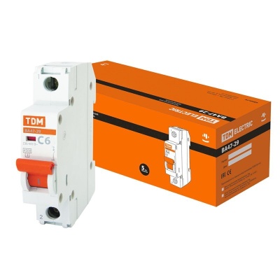 Изображение товара Автоматический выключатель ВА47-29 1Р 6А 4,5кА х-ка С TDM в Миди Лтд