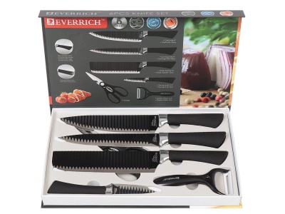 Изображение товара Набор ножей кухонных сталь 6 предметов в коробке Мрамор черный Daniks (20шт/уп) в Миди Лтд