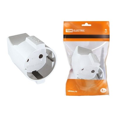 Изображение товара Розетка кабельная б/з с з/ш 2P белая 10А 250В TDM в Миди Лтд