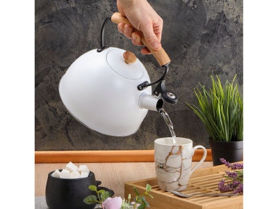 Изображение товара Чайник нерж сталь 2,5л (MSY-078W) со свистком ручка деревянная индукция матовый Daniks белый Х в Миди Лтд