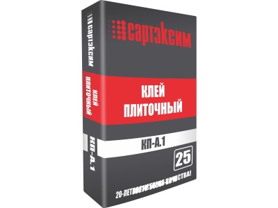 Клей плиточный САРТЭКСИМ КП-А1 25кг (48шт/пал) - фото в Миди Лтд Изображение товара Клей плиточный САРТЭКСИМ КП-А1 25кг (48шт/пал) в Миди Лтд