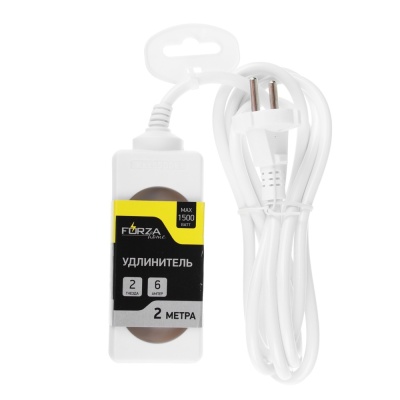 Удлинитель 2 гнезда евророзетка 1500Вт 2м FORZA (50шт/кор) - фото в Миди Лтд Изображение товара Удлинитель 2 гнезда евророзетка 1500Вт 2м FORZA (50шт/кор) в Миди Лтд