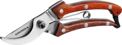 Изображение товара Секатор GRINDA PROLine P-17 плоскостной цельнокованый деревянные рукоятки нерж сталь 195мм в Миди Лтд