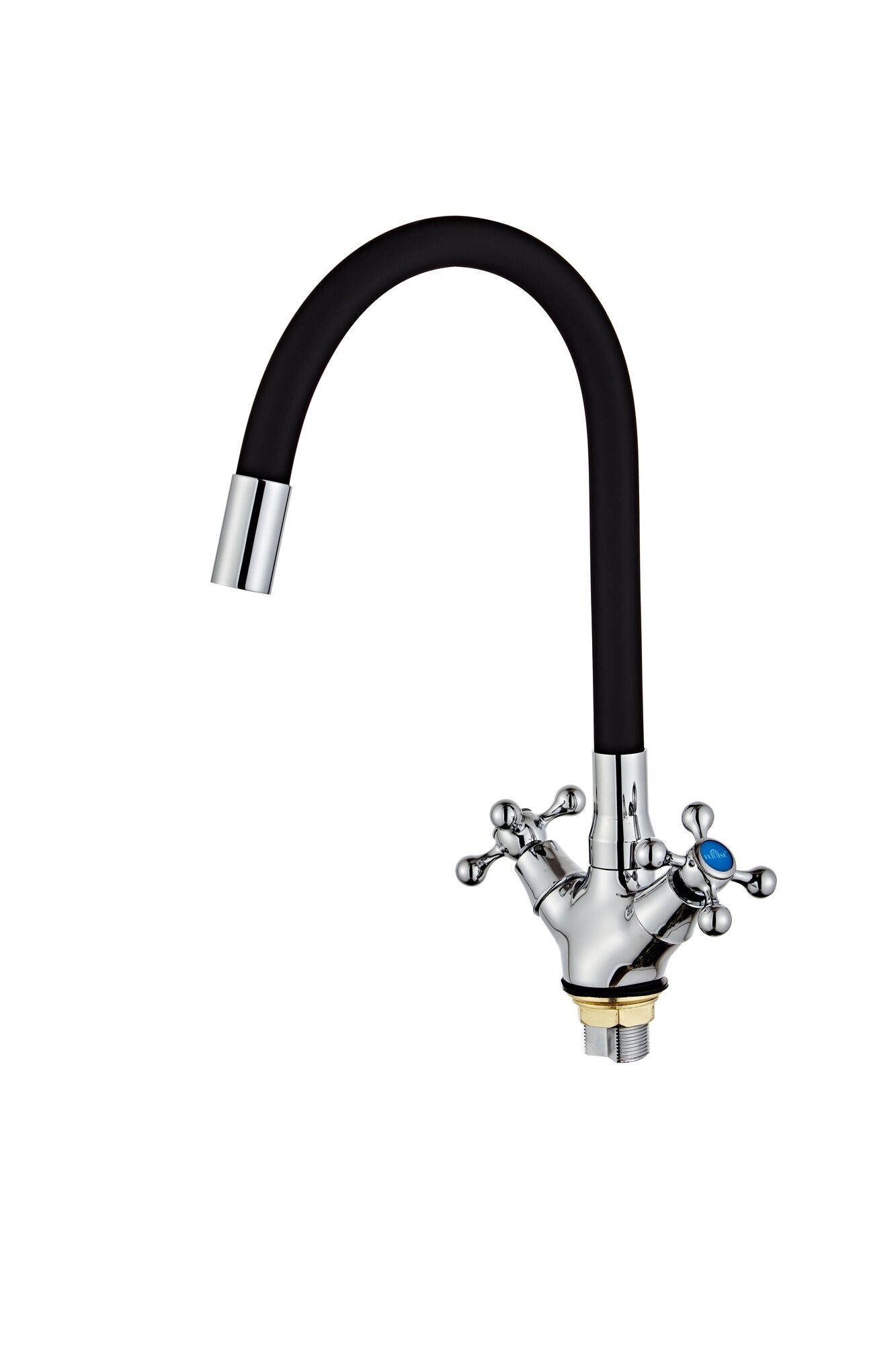 Изображение товара Смеситель для кухни высокий силиконовый излив ручка 4 луча гайка черный ХХХ в Миди Лтд