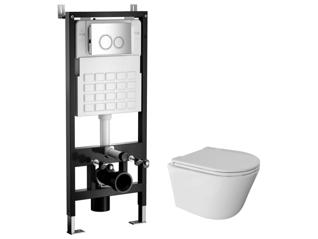 Комплект COMFORT унитаз,сиденье микролифт,инсталляция WAVE,кнопка круглая хром - фото в Миди Лтд Изображение товара Комплект COMFORT унитаз,сиденье микролифт,инсталляция WAVE,кнопка круглая хром в Миди Лтд