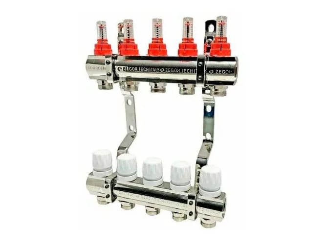 Изображение товара Коллектор 5 выхода 1"х3/4"с расходомерами /латунь/(3шт/уп) в Миди Лтд