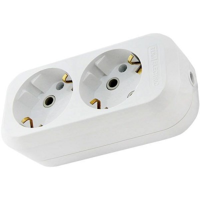 Изображение товара Колодка розеточная 2 гнезда с/з 2P белая 16А 250В TDM в Миди Лтд