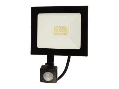 Изображение товара Прожектор светодиодный 30Bт SAFFIT SFL80-30 с датчиком движения 2700Лм 6400К IP65 черный в Миди Лтд