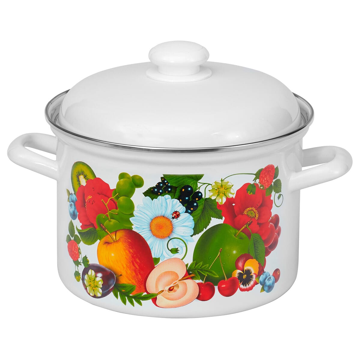 Набор кастрюль эмаль белая Фруктовый микс (2,0л, 3,0л, 4,5л) С-007АП2/4 - фото в Миди Лтд Изображение товара Набор кастрюль эмаль белая Фруктовый микс (2,0л, 3,0л, 4,5л) С-007АП2/4 в Миди Лтд