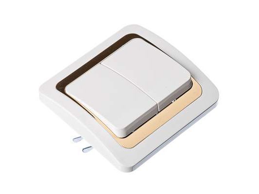 Изображение товара Выключатель 2кл. БЕЛЫЙ с золот. вставкой  ХХ в Миди Лтд