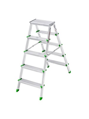 Изображение товара Двусторонняя алюминиевая стремянка 5х5 высота до верхней площ 107см вес 4,3кг в Миди Лтд