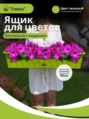 Ящик для растений СИЕНА с поддоном 81см зеленый (5шт/уп) - фото в Миди Лтд Изображение товара Ящик для растений СИЕНА с поддоном 81см зеленый (5шт/уп) в Миди Лтд