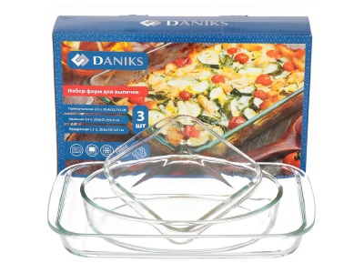 Изображение товара Набор форм для запекания стекло 3 предмета (прямоугольная 2,9л, овальная 2,4л, квадратная 1,1л) Х в Миди Лтд